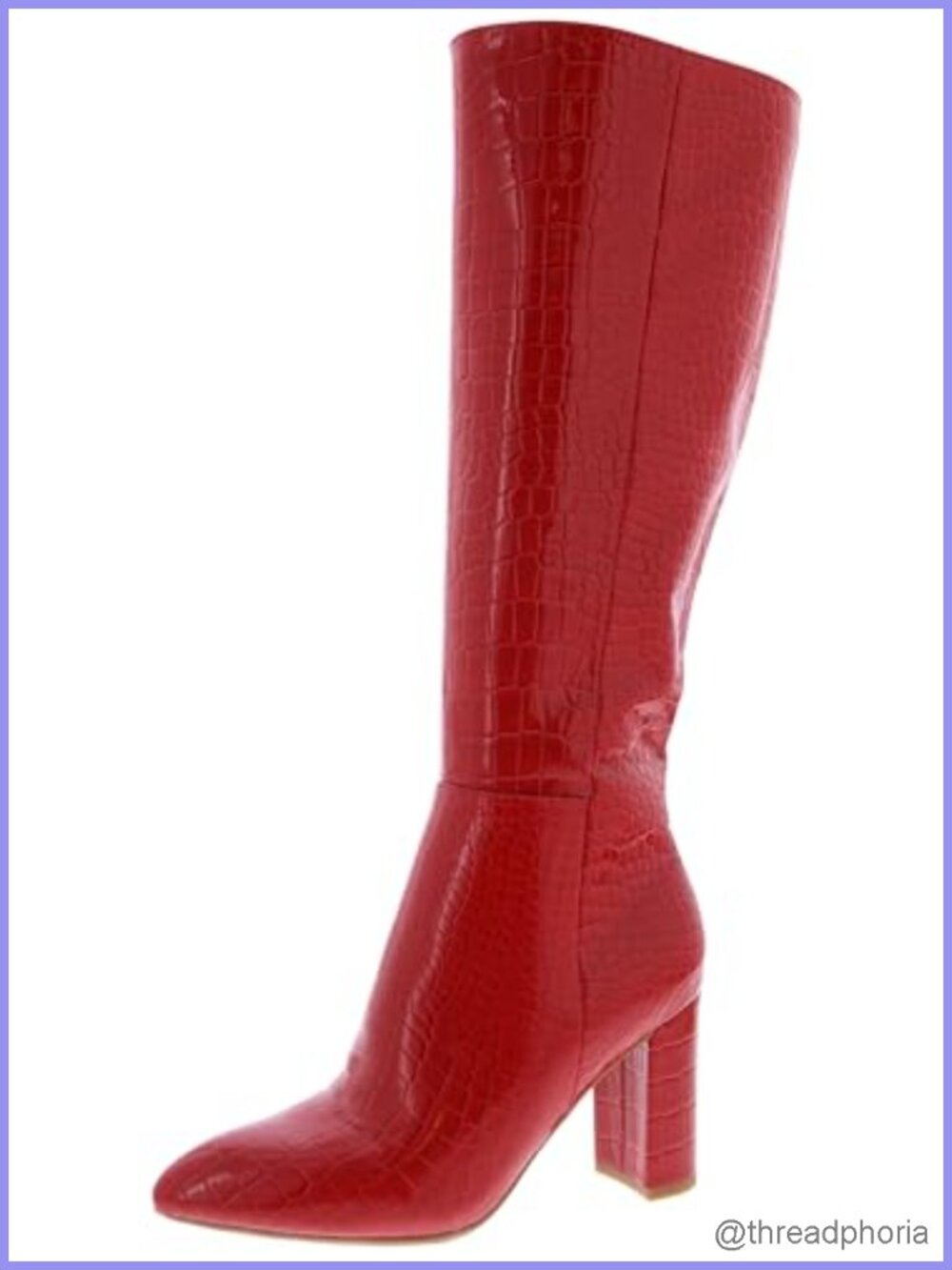 Women's Knee High Block Heel Dress Boots Faux Leather Zip